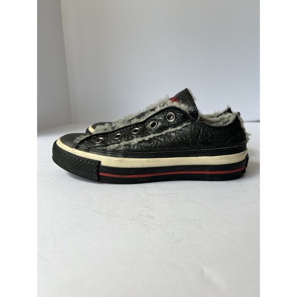 Converse Chuck Taylor Black Shearling OX Wool All Star Shoes 1W481 Women's Sz‎ 5 - Picture 6 of 9